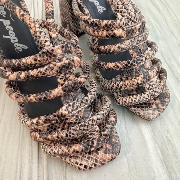 Free People Colette Caged Sandals Snakeskin Python Heels Party Dressy Tan Size 6 - Picture 3 of 10